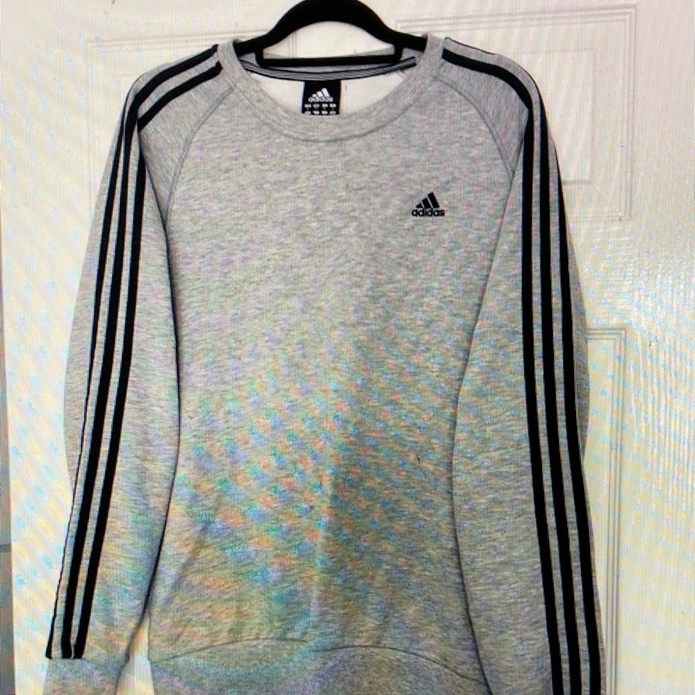 Adidas Women's Light Gray Sweatshirt with Black Stripes
